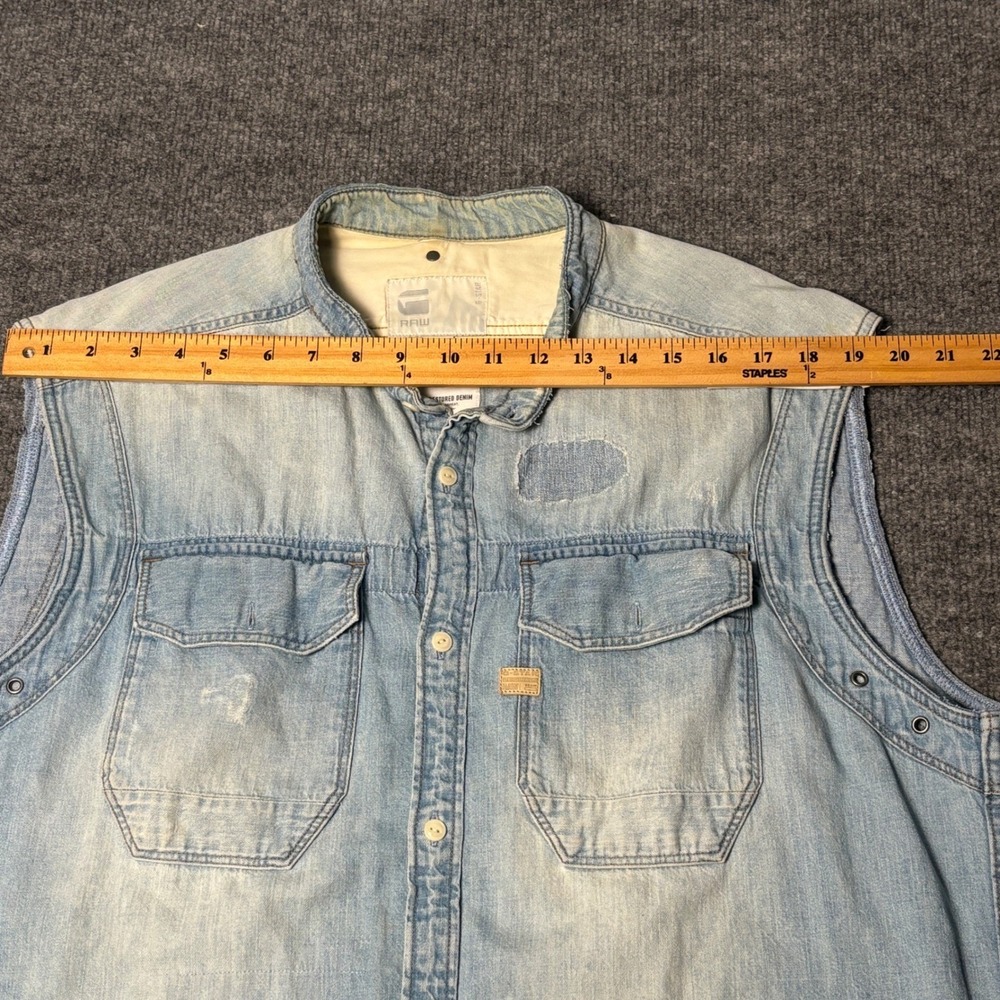 G-Star Raw Denim Vest Mens XXL Blue Distressed Wolker Shirt D00435 - Picture 14 of 15